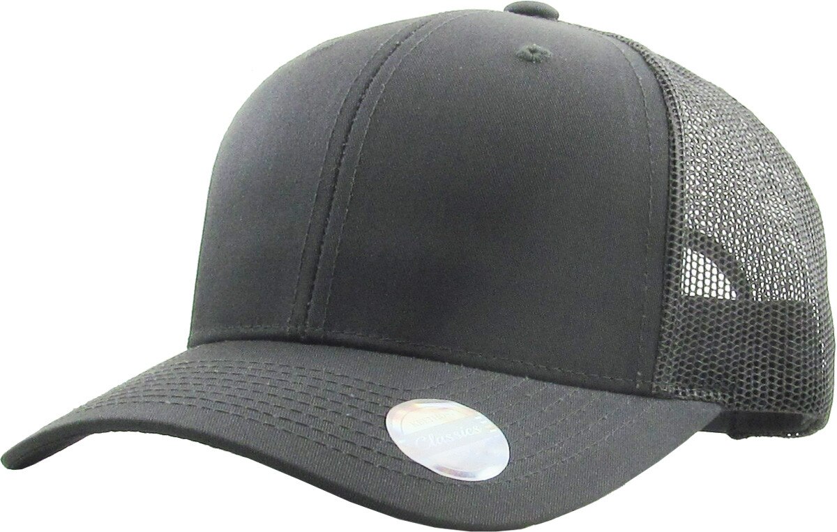 Dark Gray Classic 6 Panel Trucker Mesh Snapback Front Side View